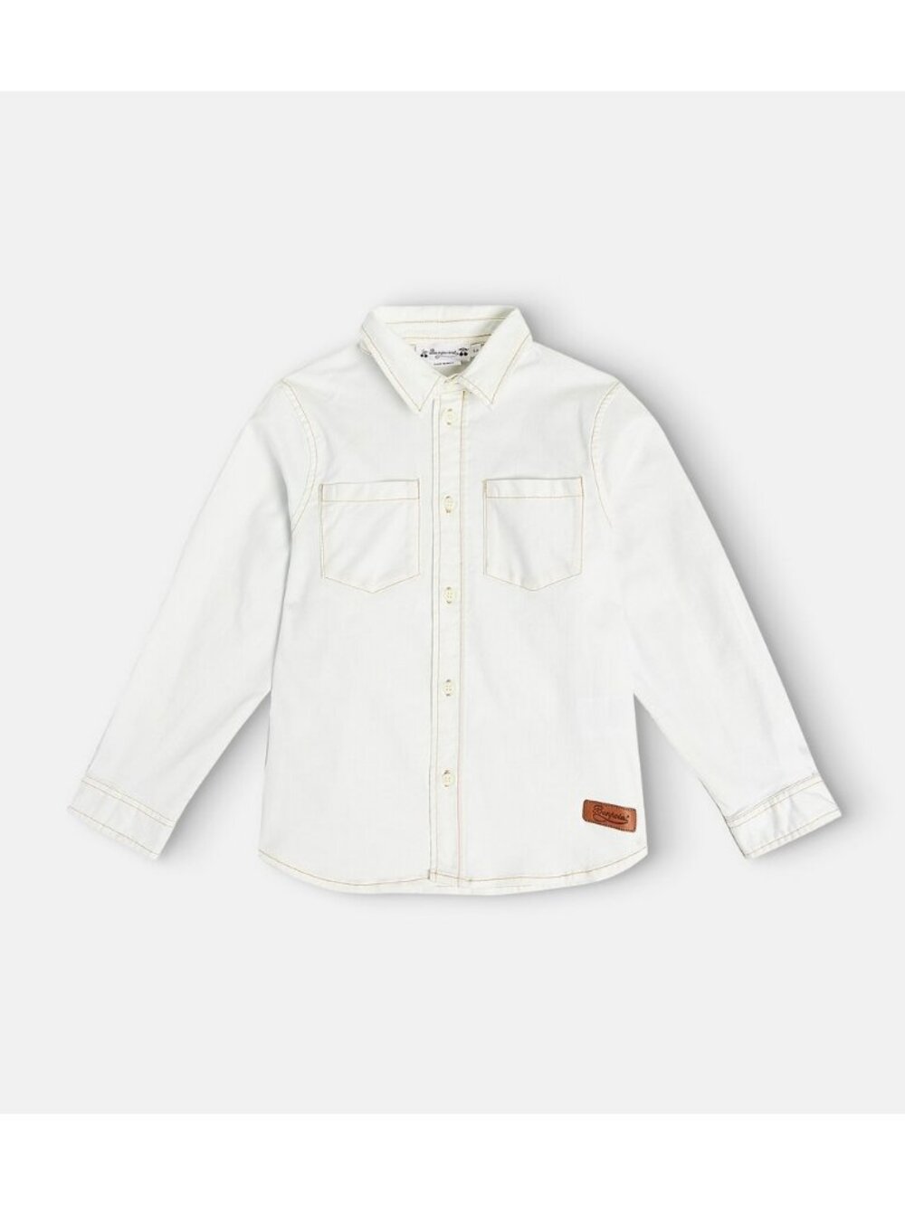 Bonpoint Boys White Twill Long Sleeve Shirt Leather Patch Size 8Y
